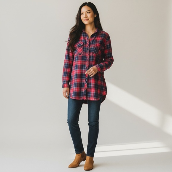 Hester & Orchard Red Navy Plaid Button Front Shirt Size Medium EUC - Picture 7 of 12